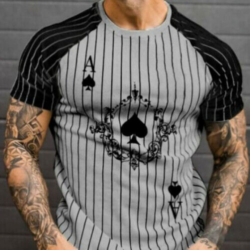 Abbigliamento da uomo estivo a maniche corte 2024 per l'esportazione, stampa 3D con lettere a forcella casual, strisce verticali sciolte_voghion.com