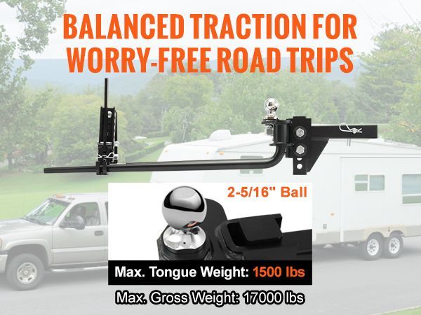 VEVOR Weight Distribution Hitch, 1,500 Lbs Weight Distributing Hitches Kit With Sway Control For Trailer, 2-In Solid Steel Shank, 2-5/16 In Alloy Steel Ball, Powder Coated Load Leveling Hitch, Black_voghion.com