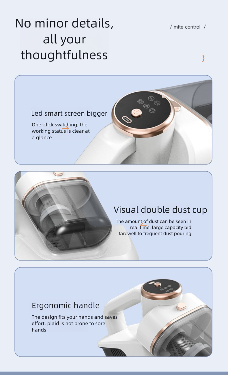 Aspirapolvere UV a doppia tazza - Rimozione portatile degli acari dal letto con sterilizzazione_voghion.com