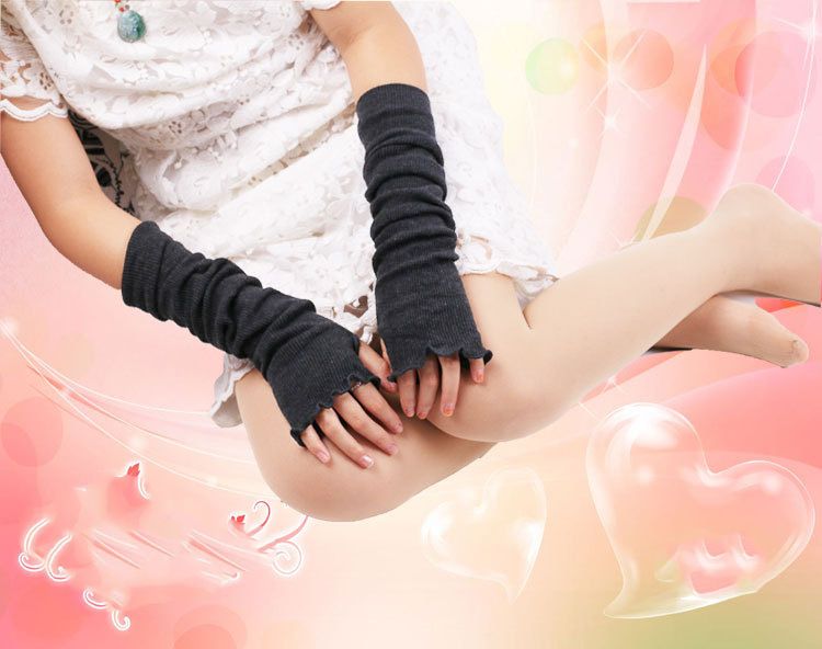 Manches longues unisexes pour femmes, gants longs demi-doigts, gants à doigts exposés, manches à bords volantés_voghion.com