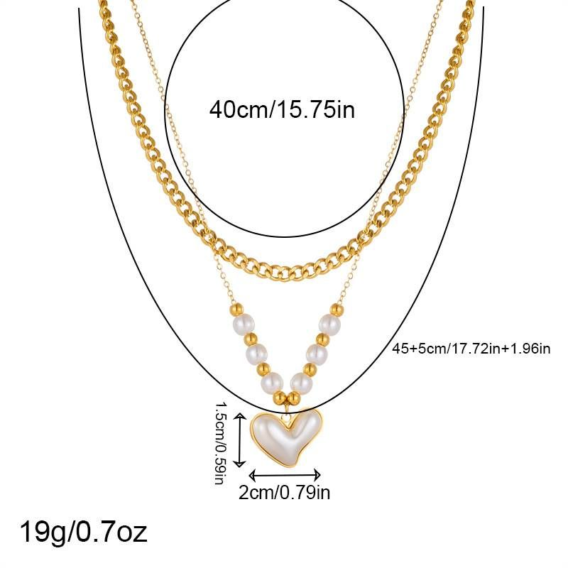 Stylish Retro Inlaid Pearl Love Cross Eyes Turquoise Pendant Double Stainless Steel Necklace_voghion.com