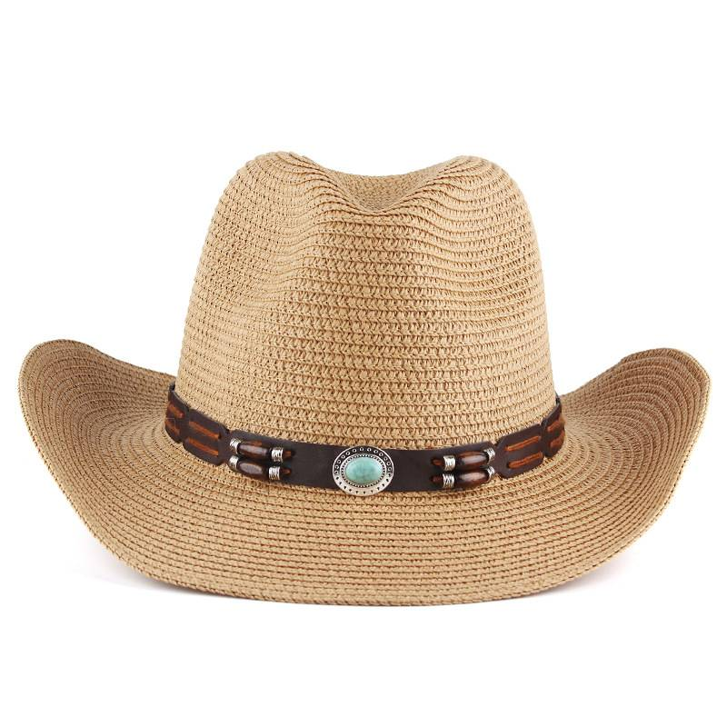 Commerce extérieur transfrontalier unisexe style américain western cowboy chapeau de paille chapeau à bord incurvé en gros voyage en plein air chapeau décontracté_voghion.com