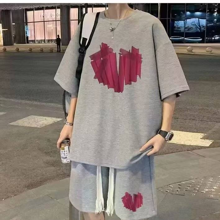 Herren Waffelanzug Casual Sports Loose Kurzarm Fünf-Punkt-T-Shorts Zweiteiliger Anzug_voghion.com