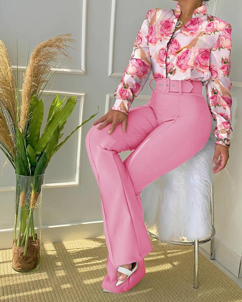 Pantaloni 2 pezzi set da donna, moda versatile casual cintura camicetta tuta di abbigliamento da strada femminile autunno e inverno nuovo 2024_voghion.com
