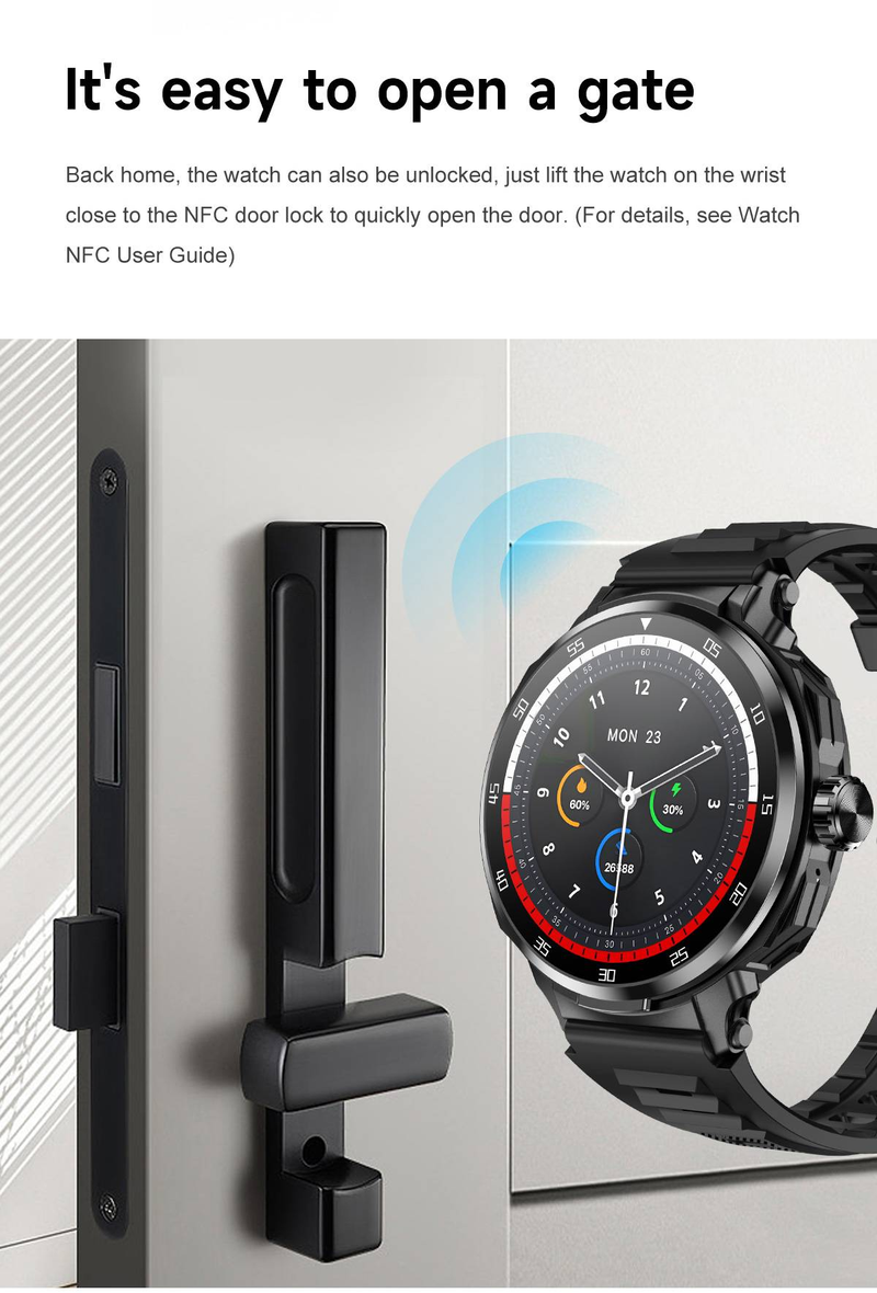 Urheilukuulokkeet, Älykello, 2-in-1-kokonäyttöinen kosketuspuhelu NFC-kello, 1,46-tuumainen monitoiminen älykello_voghion.com