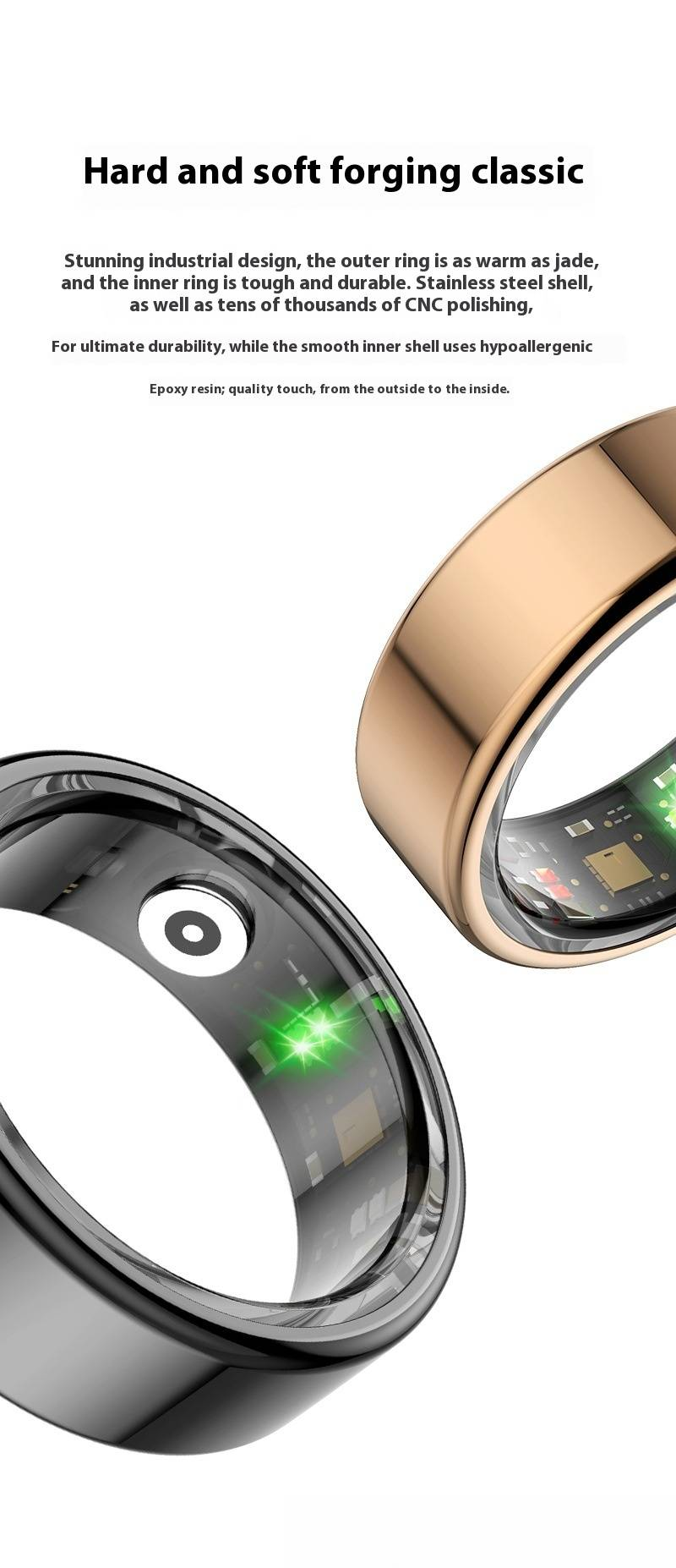 R02P Smart Ring – Herzfrequenz-/Blutdruck-/Blutsauerstoffmessgerät, Schlaf- und Schrittzähler, wasserdicht, Bluetooth, Kamerasteuerung – Geschenk für Paare_voghion.com