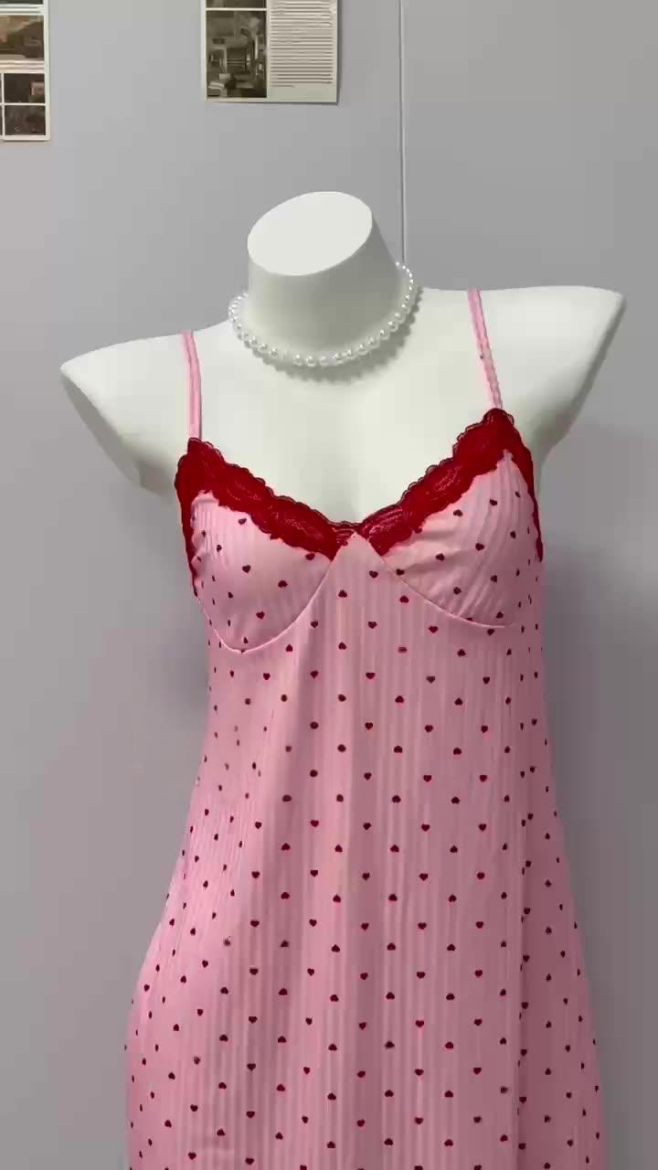 Damen Nachtwäsche Pyjamas Home Kleidung Casual Sexy Backless Kurzer Rock Mode Print Love Strapsrock_voghion.com