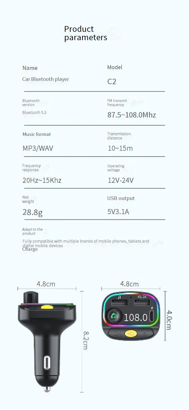Car Chargers New Car Mp3 Bluetooth Player Fm Transmitter Digital Display PD Fast Charging Multi Function Car Charger_voghion.com