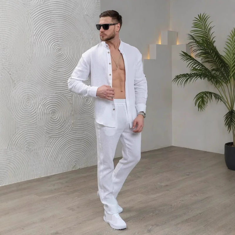 Men's Casual Sports Long Sleeved Trousers Two Piece Suit Light Mature Simple Beach Men's Suit_voghion.com