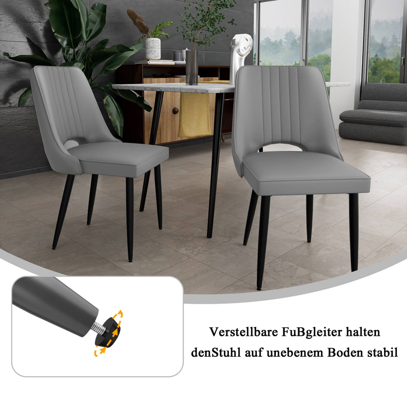 8er-Set moderne Esszimmerstühle – PU-Lederpolsterung mit hoher Rückenlehne, gekreuzte Metallbeine, dickes Kissen für Küche und Wohnzimmer, Grau_voghion.com