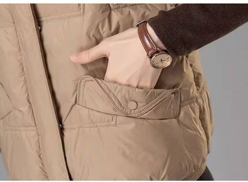 Gilet matelassé d'hiver pour femme avec motif 3D, veste matelassée légère, vêtement d'extérieur décontracté pour temps froid, manteau chaud doublé polaire (kaki, noir)_voghion.com