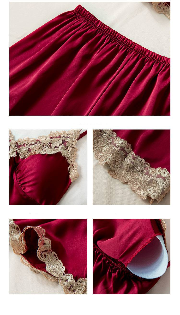 Intimo e pigiami Elegante pigiama in raso per donna - Pigiama da 5 pezzi con vestaglia, pigiama e camicia da notte, traspirante e confortevole_voghion.com