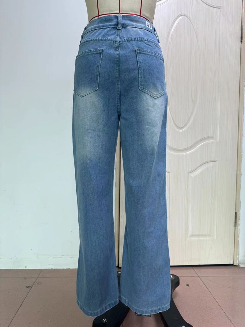 Vêtements pour femmes Pantalons larges droits décontractés à la mode rétro pour femmes Jeans populaires pour femmes_voghion.com