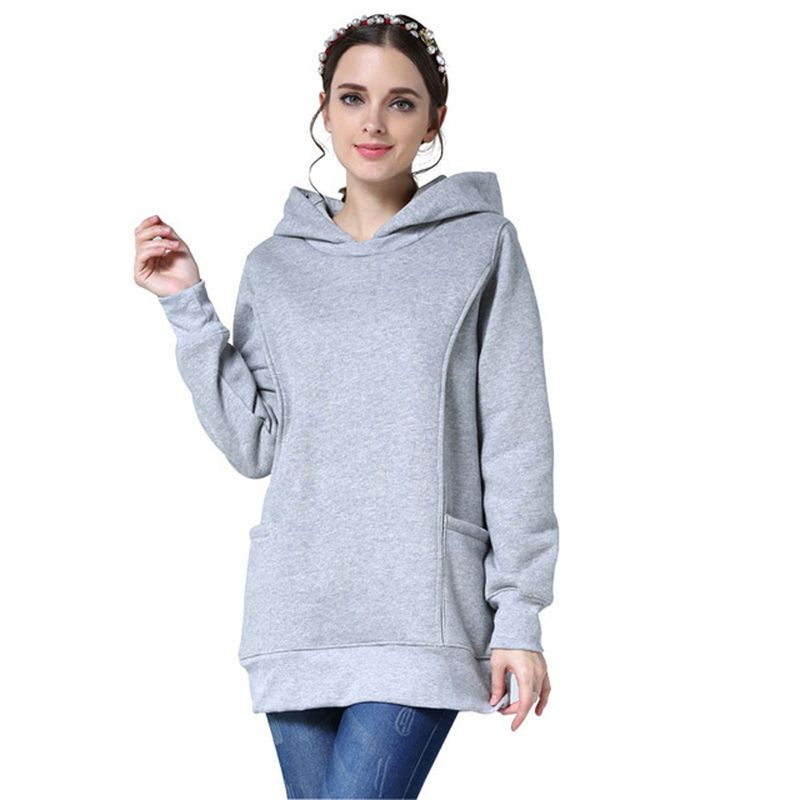 2024 Nový jednobarevný svetr s kapucí pro ženy, top se sametem a zesíleným svrchním oblečením, kojící, těhotné, zimní_voghion.com