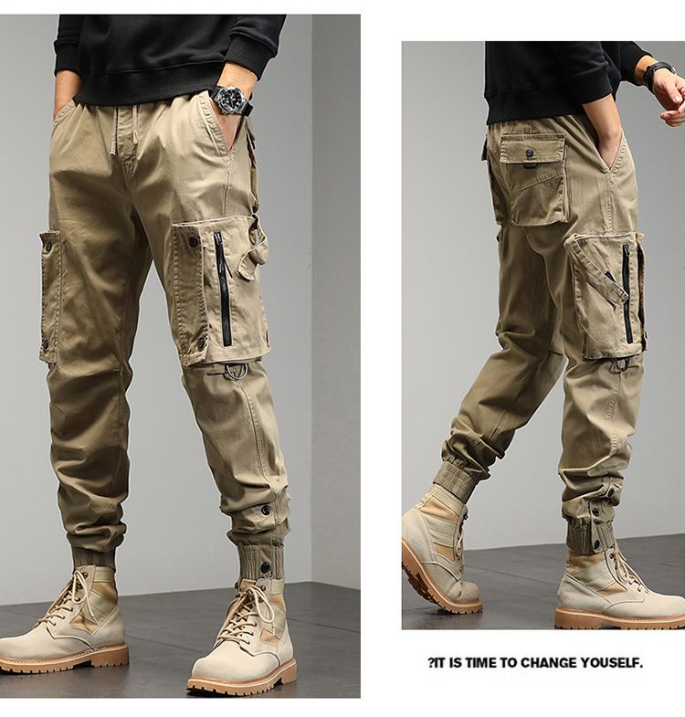 Cargo Autumn Korean Style Men's Harem Slim Loose Jogger Multi-Pocket Long Casual Pants_voghion.com