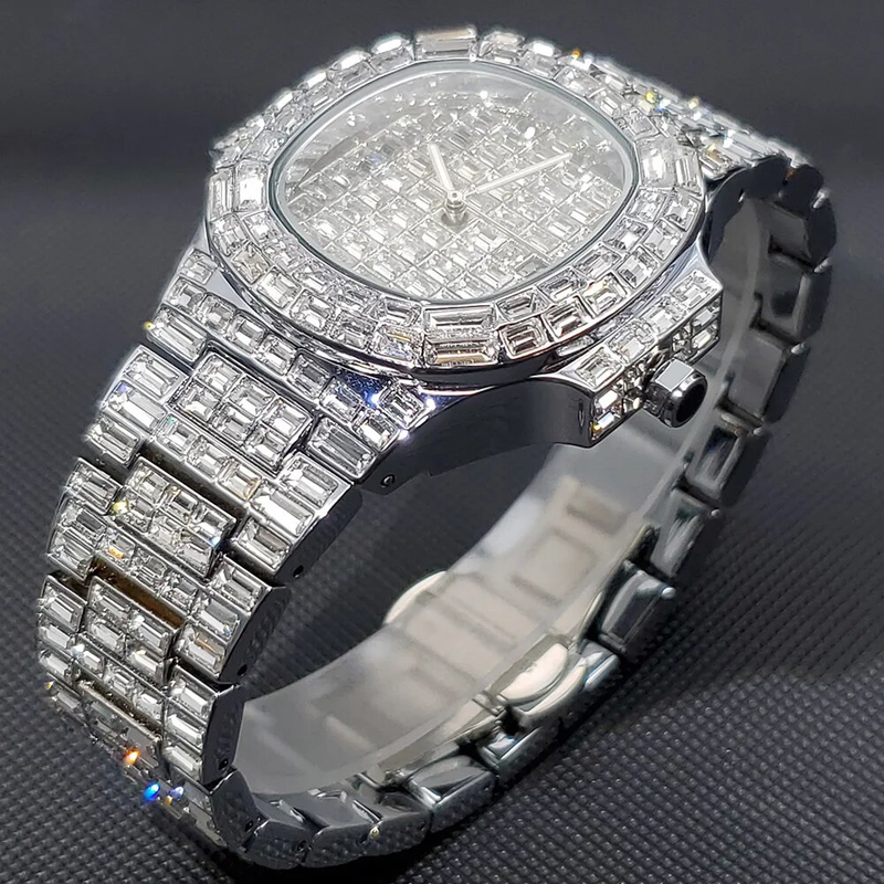 Iced Out Ceas pentru bărbați Hip Hop Diamond Sier Quartz ceas hombre High End Dive Ceasuri de bărbați din oțel inoxidabil Dropshipping_voghion.com