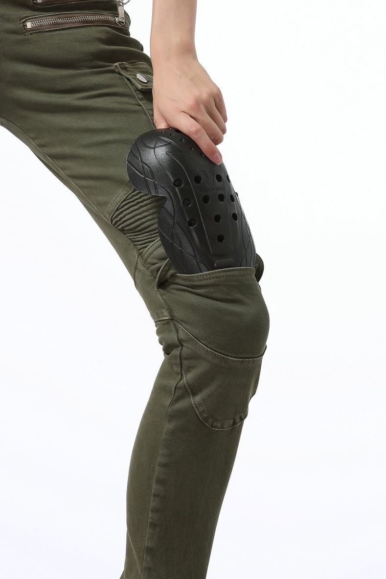Jeans elasticizzati da motociclista da donna - Pantaloni da motociclista per tutte le stagioni con protezione per le ginocchia, denim ad alta elasticità per la guida fuoristrada e in città (nero/blu/verde)_voghion.com