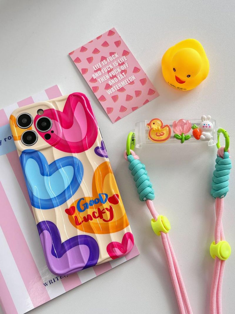 NeoGear Rainbow Color Heart Crossbody Case For 15/16 Pro IPhone 13 12 11 Trendy Wave Shockproof_voghion.com