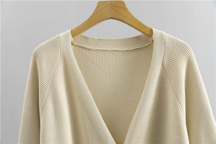 Cardigan et pantalon larges, ensemble deux pièces décontracté à lacets et couleur unie, printemps et automne 2025_voghion.com