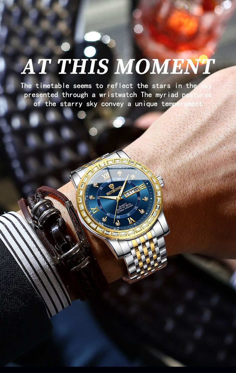 Orologio da uomo al quarzo, impermeabile, con doppio calendario, meccanico, con diamanti incastonati, stile business, alla moda e luminoso._voghion.com