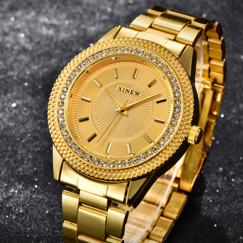 Speciaal geprijsd heren modieus roestvrij staal goud luxe ingelegd Engels horloge_voghion.com