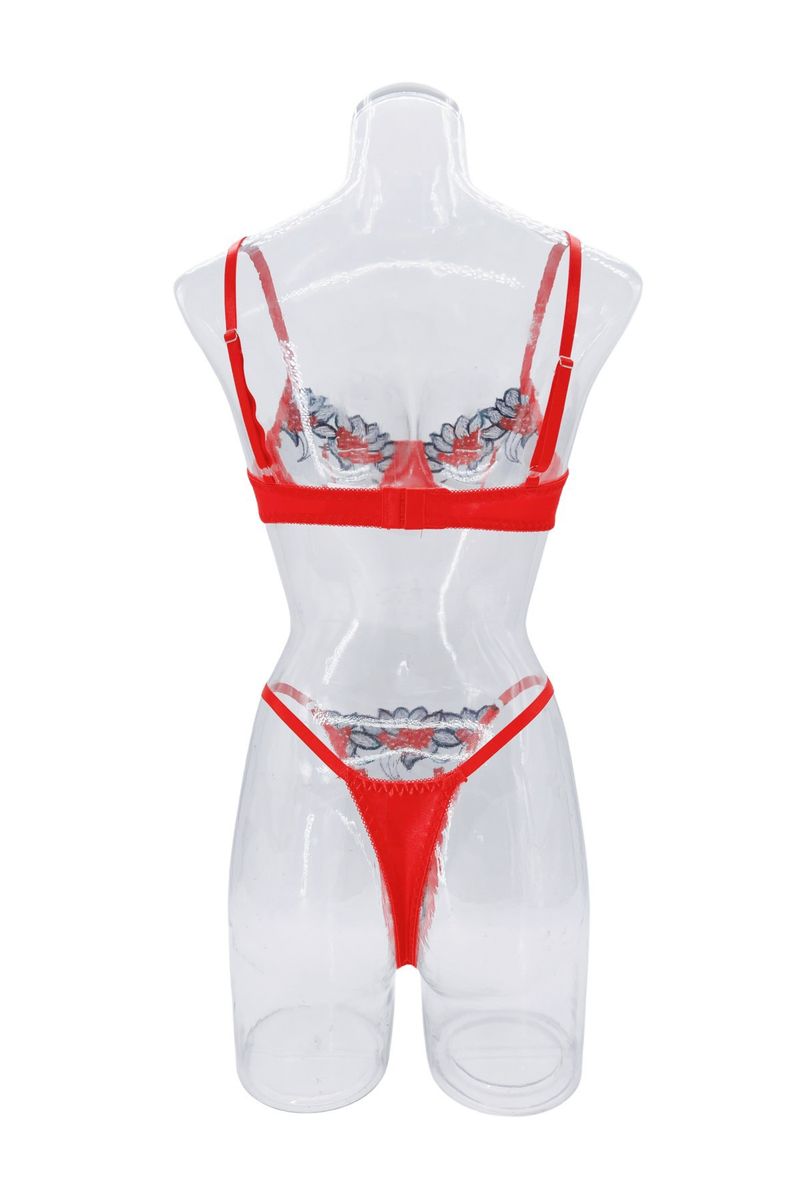 Women's Intimates New Underwear Three Point Sexy Mesh Embroidery Perspective Underwear Set Female T Pants Temptation_voghion.com