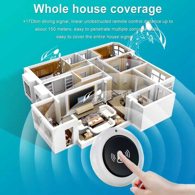 Campanello wireless RF 433 MHz, chiamate di benvenuto a casa, 150 m, 30 brani, ricevitore di allarme di sicurezza con pulsante remoto_voghion.com