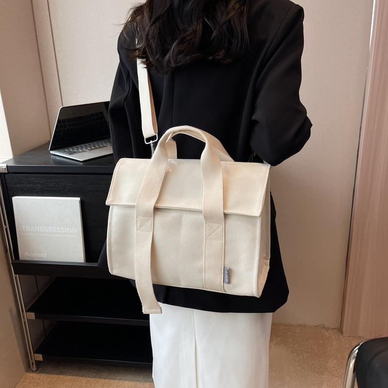 Große Canvas-Tasche, neues modisches, schlichtes und vielseitiges Design, farbiger, breiter Schultergurt, handtragbare Umhängetasche für Pendler_voghion.com