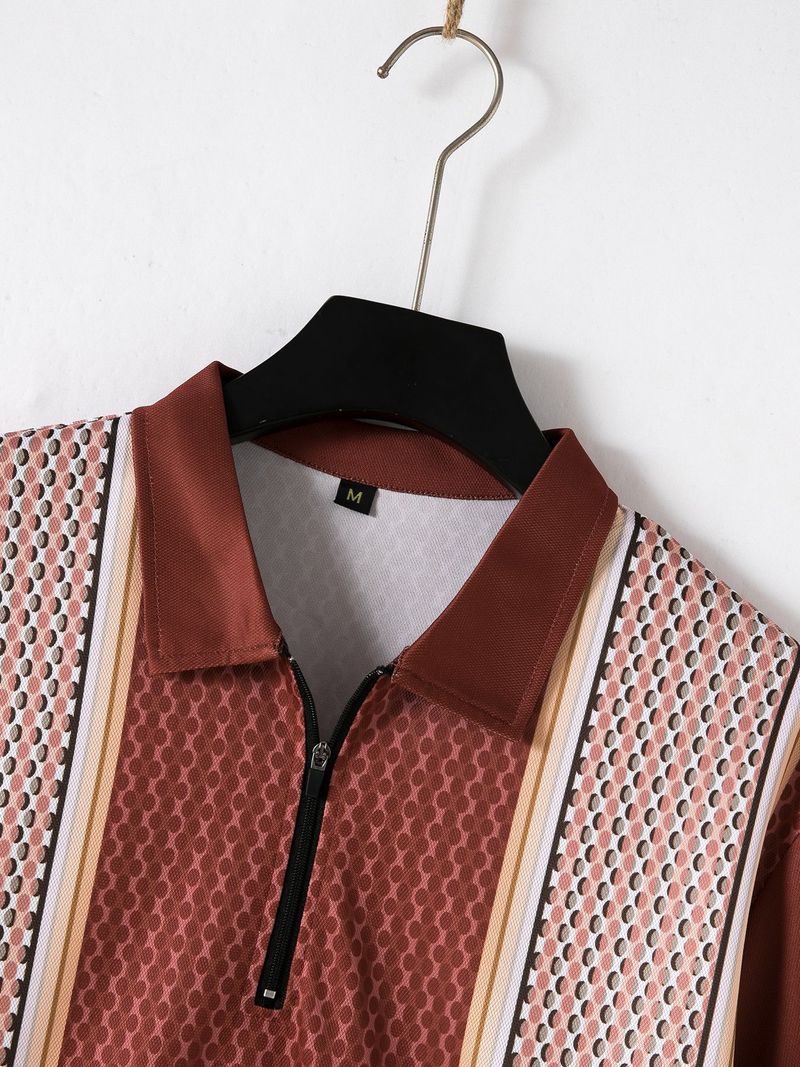 Completo casual da uomo in 2 pezzi - Completo con camicia a maniche corte con cerniera e pantaloncini coordinati | Design alla moda a blocchi di colore_voghion.com