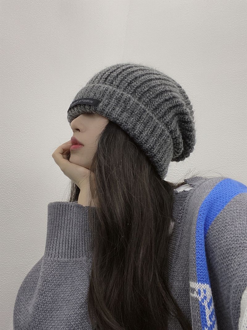 Women's Knitted Hat, 2025 Summer New Large Head Circumference, Warm Wool Cap, Thin Face, Fashion Loose,_voghion.com