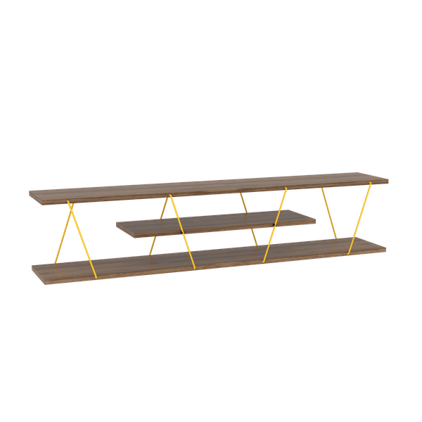 FurnisHome Store Tars Mid Century Modern Tv Stand 4 Shelves Open Storage Metal Cords Entertainment Centre 56 Inch Low Tv Unit, Walnut/Yellow_voghion.com