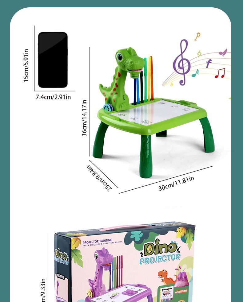 Intelligentes, frühkindliches, multifunktionales Projektionsspielzeug für Kinder, Dinosaurier-Zeichenbrett, Schreibtafel, Geburtstagsgeschenk für Jungen und Mädchen_voghion.com