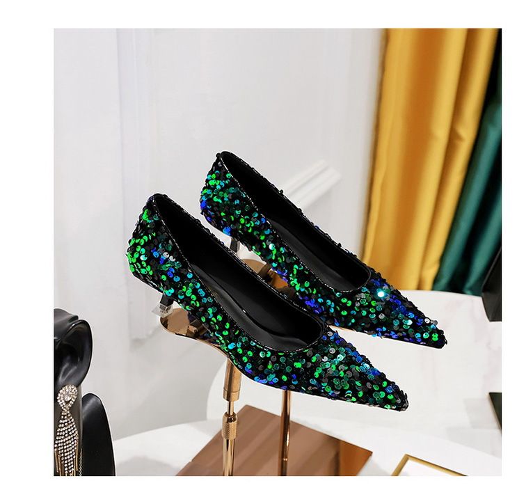 Glitzernde High Heels mit spitzer Zehenpartie für Damen – Elegante Partyschuhe mit niedrigem Schnitt und Glitzerstoff und bequemem Mittelabsatz für Frühling und Herbst_voghion.com