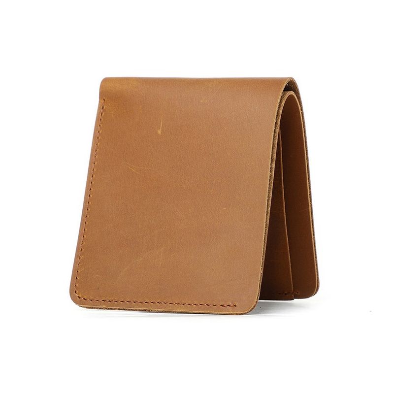 Nueva cartera corta de negocios ligera de cuero genuino marrón de vaca para hombre de Crazy Horse._voghion.com