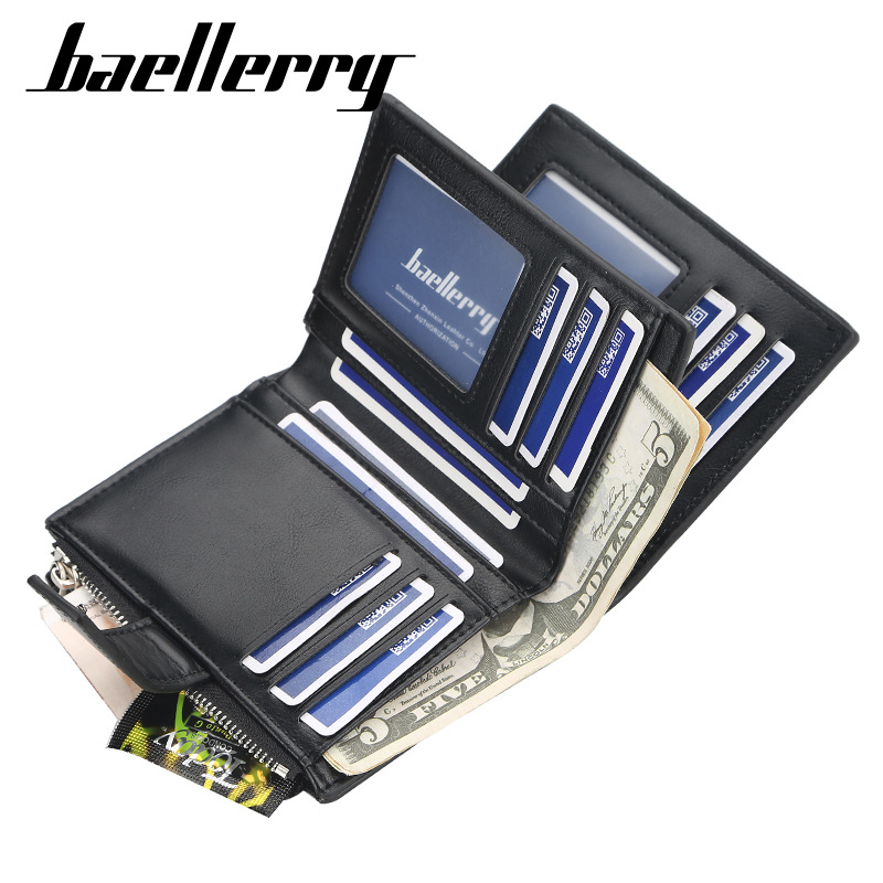 Portafoglio Baellerry Portafoglio corto semplice da uomo Portamonete con fibbia multi-carta verticale di alta qualità_voghion.com