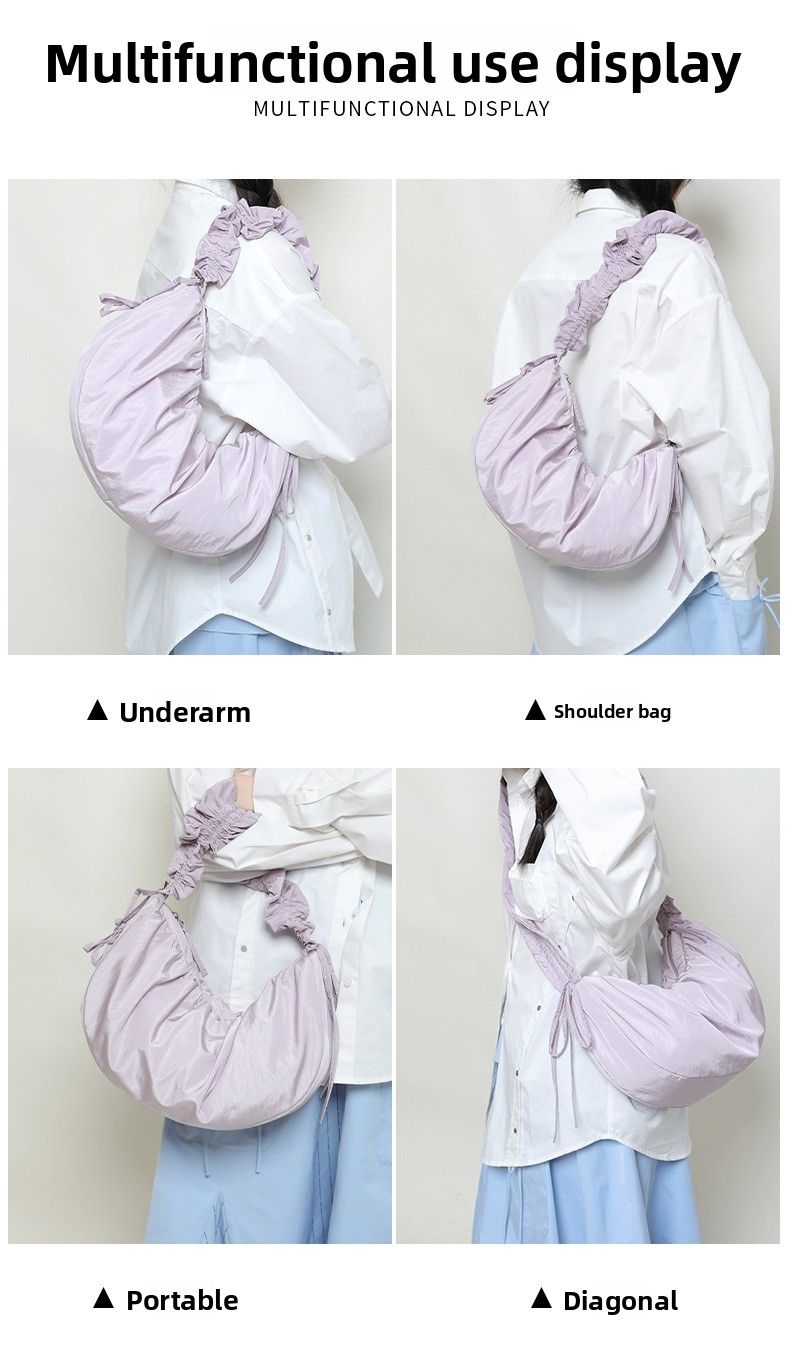 Frühling Koreanische Plissee Handheld Wolke Frische Künstlerische Polyester Knödel Faul Stil Wasserdichte Halbmond Tasche_voghion.com