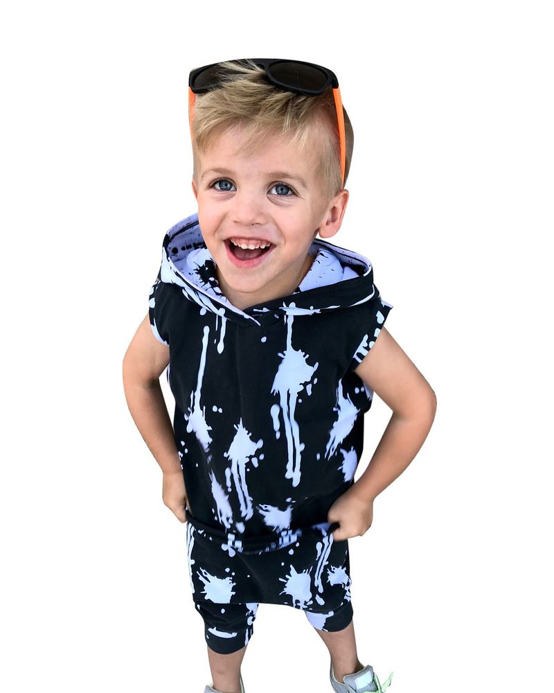 Kinderkleidung Neue Kinderkleidung Mode Kapuzenpullover Batik ärmelloser Kapuzen zweiteiliger Anzug_voghion.com