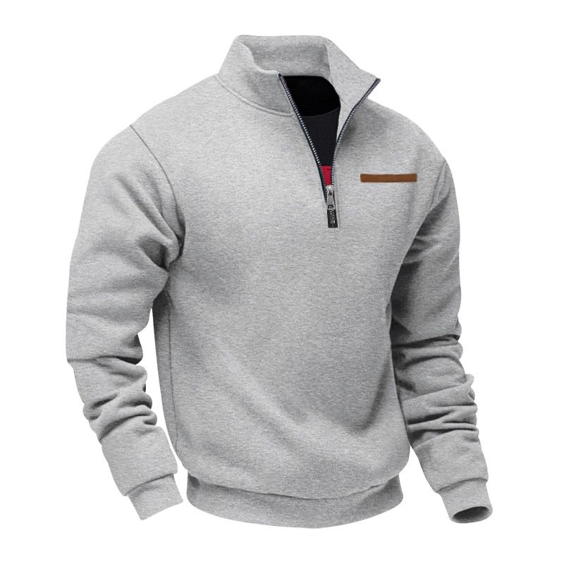 Large Size Spring And Autumn Fleece Half Zip Loose Stand Collar Pullover Solid Color Casual Sweatshirt For Men_voghion.com