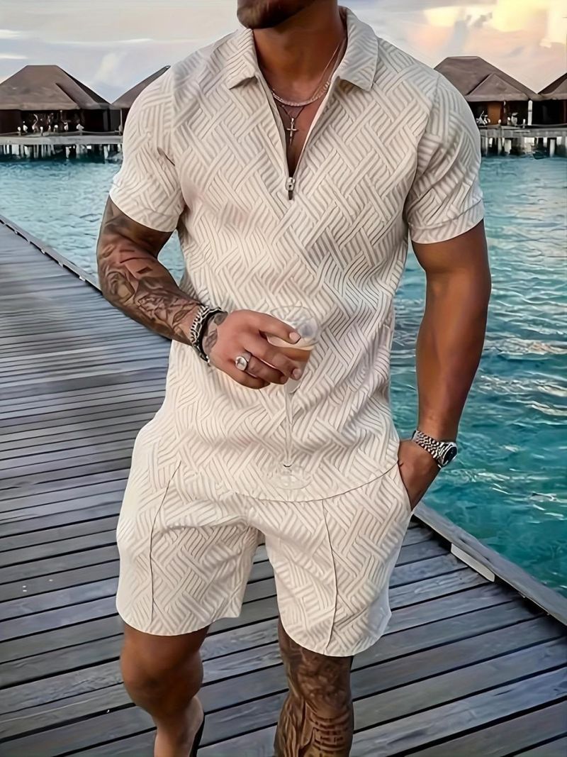 Ensemble deux pièces décontracté à manches courtes et short pour homme, nouvelle marque tendance, imprimé aléatoire, mode, été_voghion.com