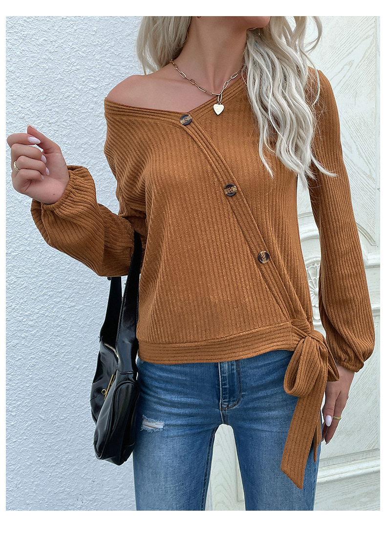 Pullover maglione a righe decorative con bottoni in tinta unita_voghion.com