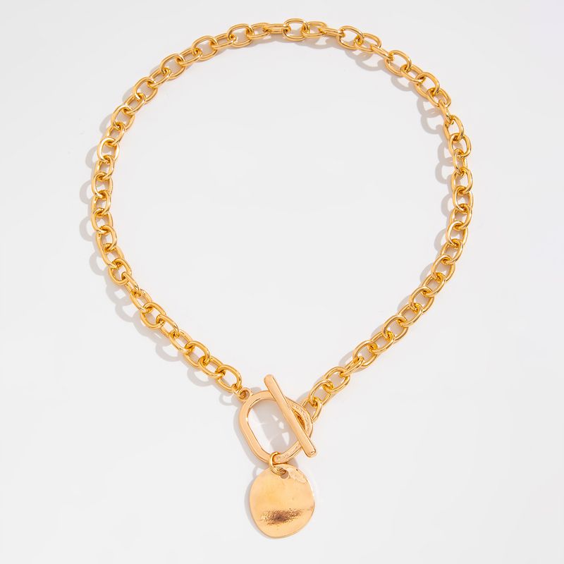 Collana con ciondolo circolare metallico alla moda, etichetta con ritratto hip-hop, catena con fibbia OT, catena per clavicola_voghion.com