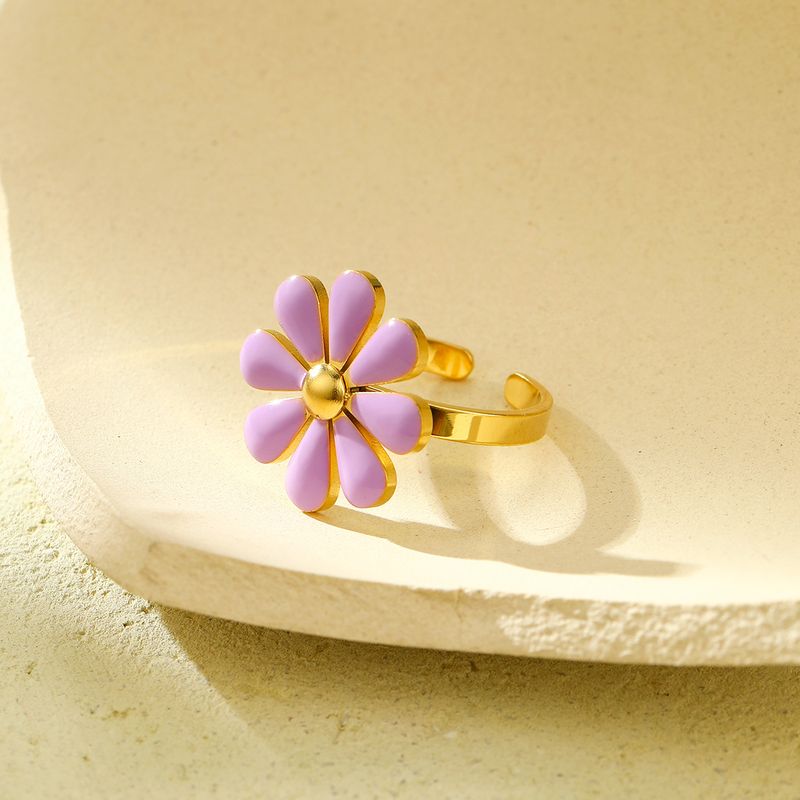 Anello da donna in acciaio al titanio con goccia di olio di margherita fresca e dolce, in saldo estivo, non sbiadisce, gioielli di alta qualità per le mani_voghion.com