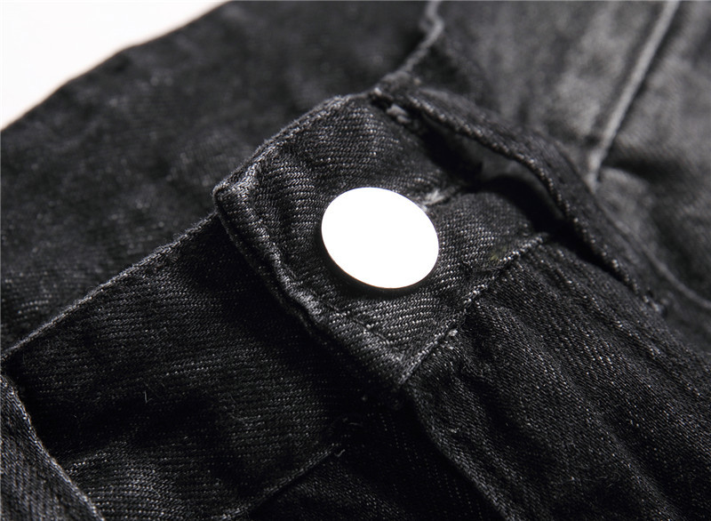 Men's Clothing Stock Summer Black Casual Youth Trousers Non Elastic Mid Waist Multi Hole Straight Jeans_voghion.com