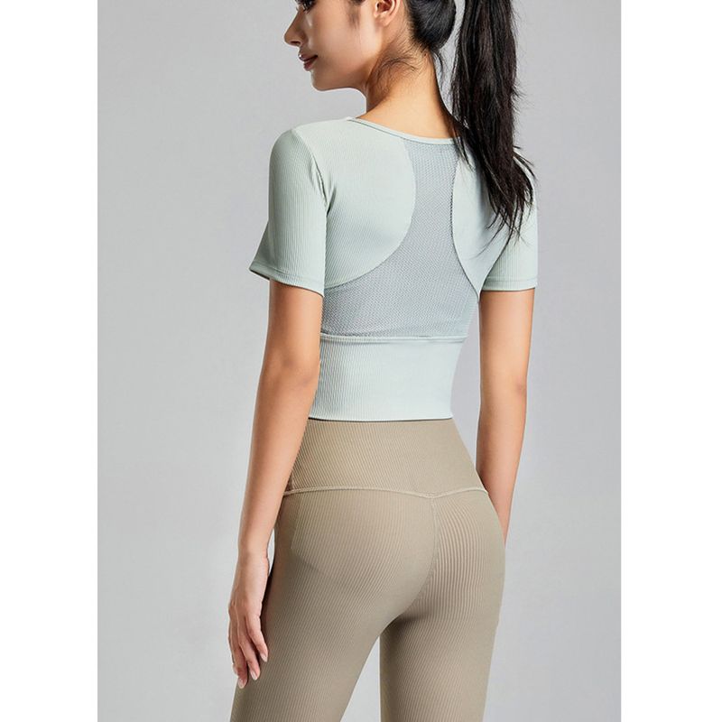 Haut de yoga avec coussinets de poitrine pour femme, ensemble de t-shirts de fitness pour l'été, Pilates, sport haut de gamme, manches courtes_voghion.com