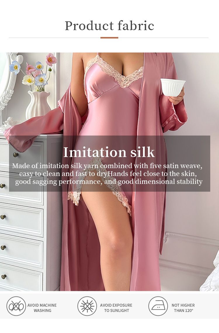 Daenerys Summer Ice Plus Size Silk Casual Camisole Robe Set Simple Sexy Pajamas_voghion.com