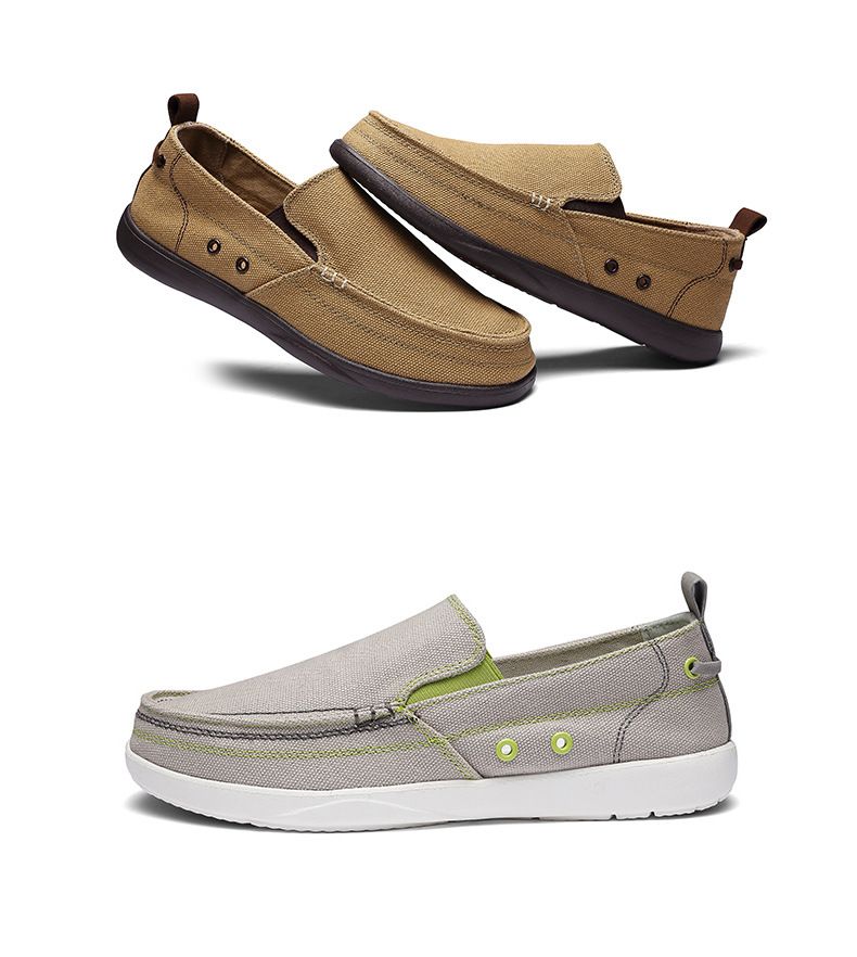 Canvas loafers Spring summer breathable men's casual shoes over feet_voghion.com