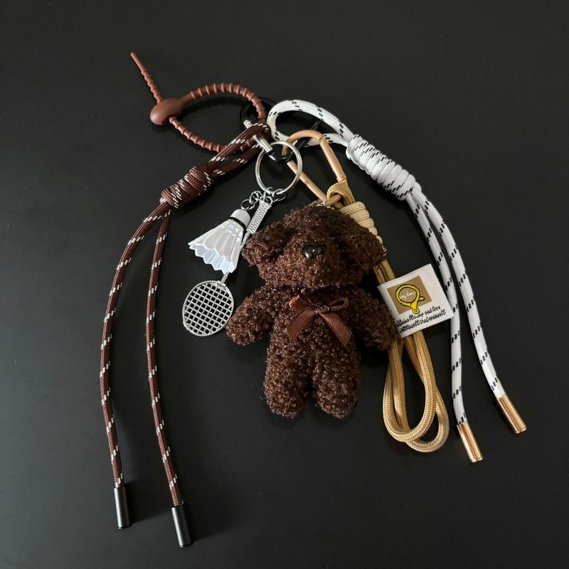 Ciondoli per borsa, ciondolo con bambola di peluche, portachiavi Mini Badminton, ciondolo per borsa in corda intrecciata_voghion.com