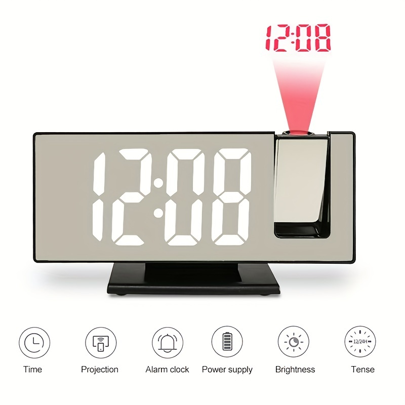 1 kom, LED sat s ogledalom, veliki 3D projekcijski budilnik s ogledalom, prikazom temperature i automatskim podešavanjem svjetline - idealan za spavaću sobu i korištenje uz krevet_voghion.com