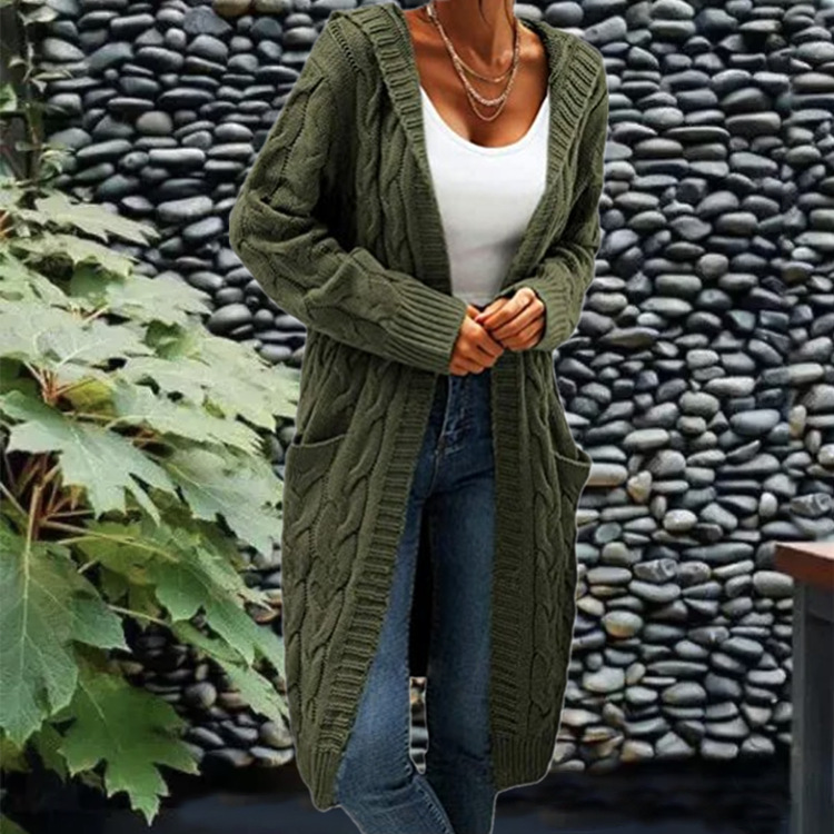 Damen-Strickjacke, langer Strickjacke, Twist-Strickpullover_voghion.com