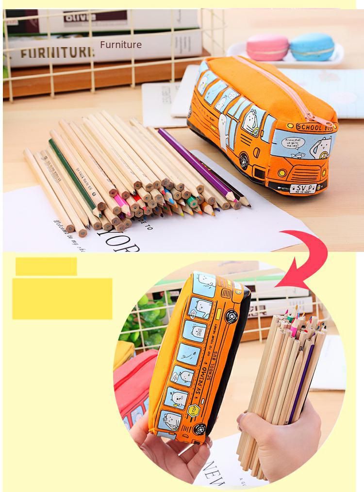 Papetărie creativă coreeană pentru studenți, cu animale mici, cu autobuz, penita cu autobuz, cutie de papetărie din pânză pentru bărbați și femei_voghion.com